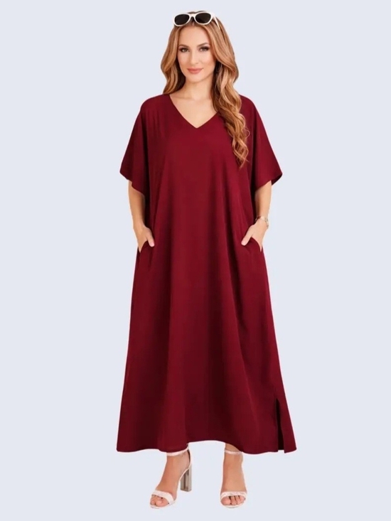 Miss Lavish London Other - V-Neck Burgundy Kaftab Dress with Pockets.